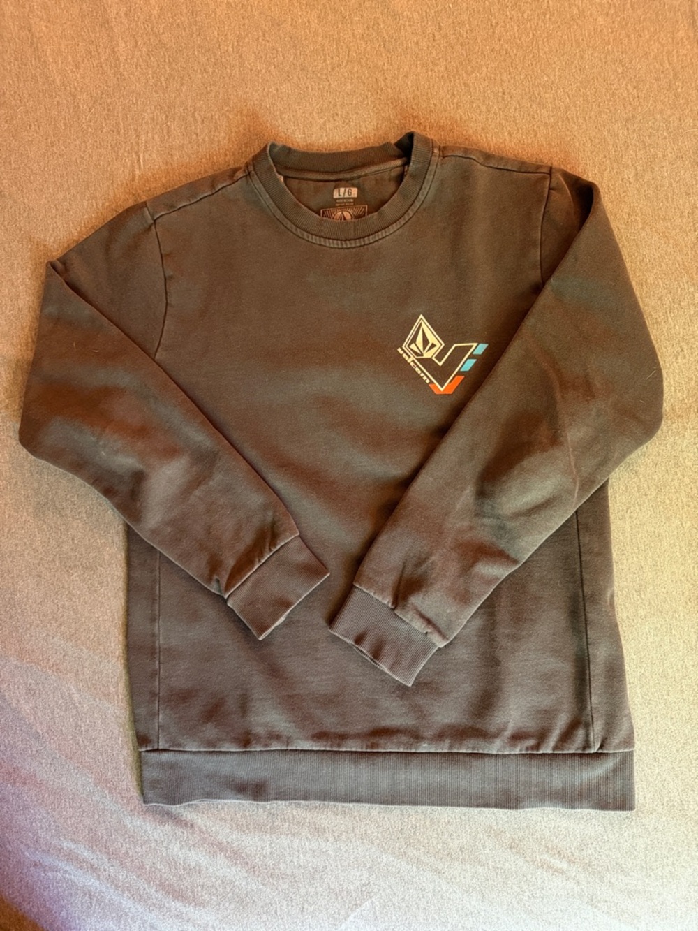 Volcom Black Crewneck Sweatshirt with Chevron Logo